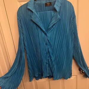 Dressed in lala long sleeve plisse set in Electric blue